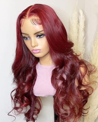 Loose Body Wave Burgundy 13x4 Lace Front Wigs Human Hair 150% Density - Estelle Wig