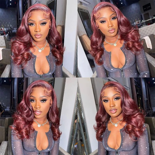 Loose Body Wave Burgundy 13x4 Lace Front Wigs Human Hair 150% Density - Estelle Wig