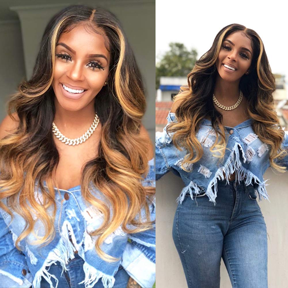 Ombre 3 Tones Color 1B/4/27 T Part Human Hair Lace Front Wigs - Estelle Wig