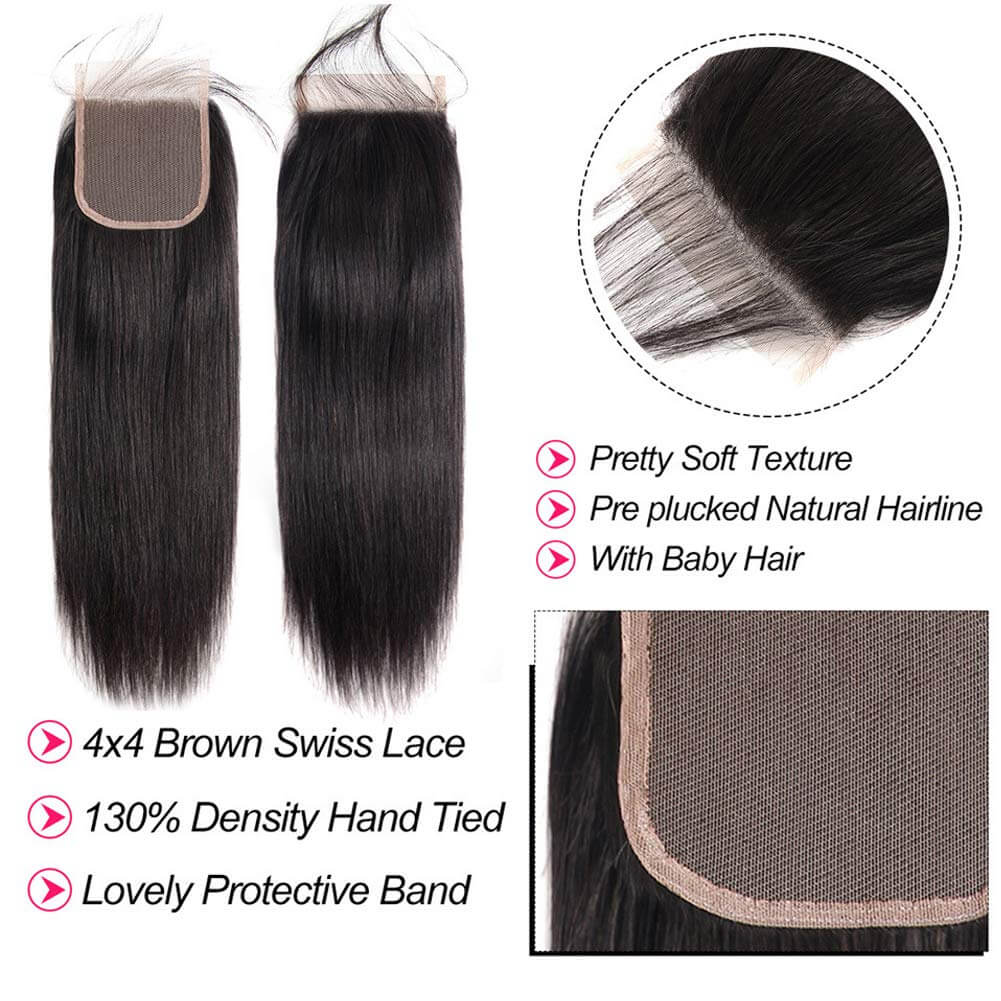 3 Bundles Straight Hair with 4x4 HD Lace Closure a Lot