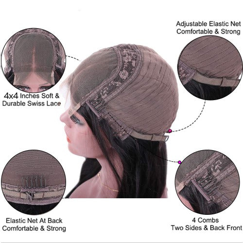 Long Straight 4x4 Lace Closure Wigs with Elastic Band - Estelle Wig