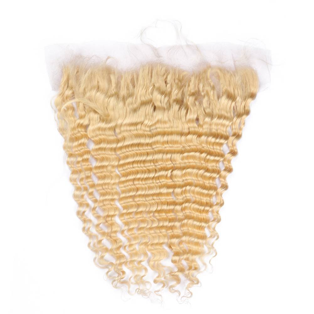 3 Bundles 613 Blonde Deep Curly Human Hair with 13x4 Lace Frontal a Lot - Estelle Wig