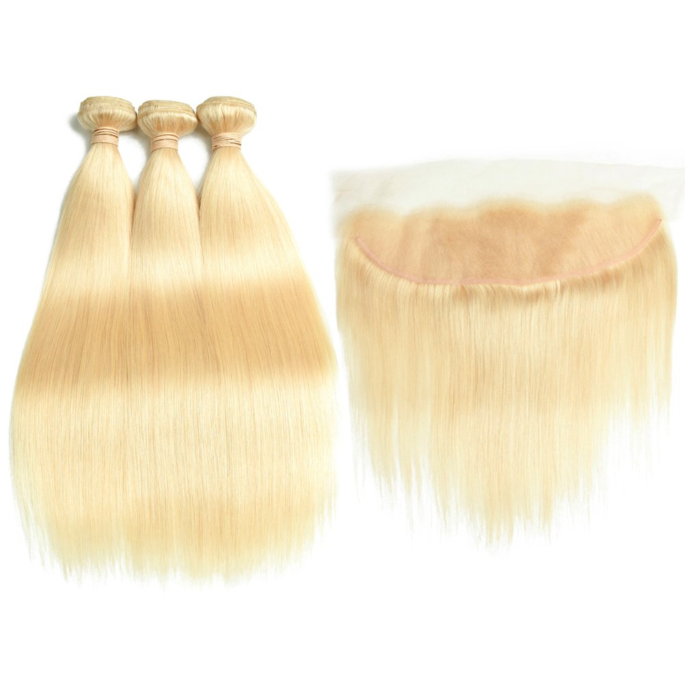 3 Bundles 613 Blonde Straight Human Hair with 13x4 Lace Frontal a Lot - Estelle Wig
