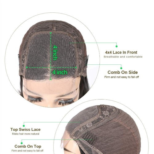 Sale Short Bob Straight 4x4 Lace Closure Wig for Summmer - Estelle Wig
