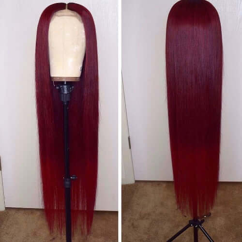 Burgundy 13x6 13x4 T Part Lace Front Wigs Human Hair Straight 150% Density - Estelle Wig