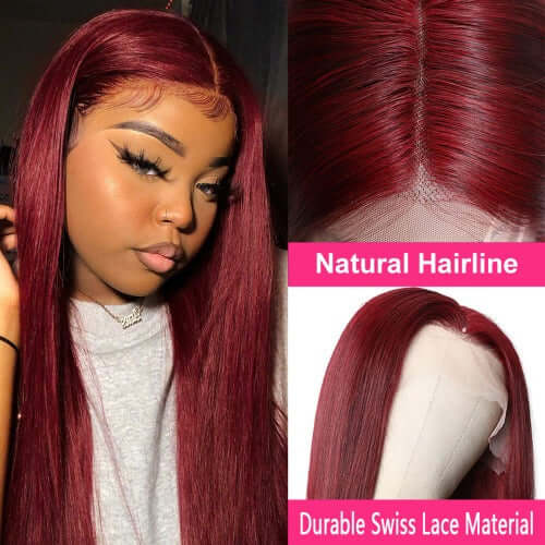 Burgundy 13x6 13x4 T Part Lace Front Wigs Human Hair Straight 150% Density - Estelle Wig