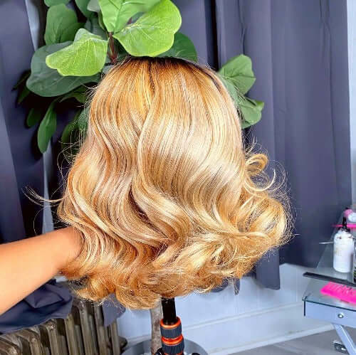 Color 1b/27 Honey Blonde Wavy Transparent 13x4 Lace Front Wig - Estelle Wig