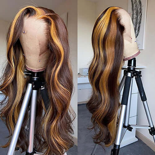 Ombre Piano Color Highlight Transparent Lace Front Wigs Human Hair Body Wave - Estelle Wig