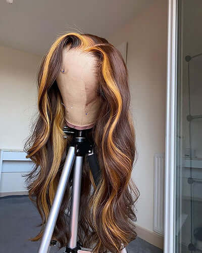 Ombre Piano Color Highlight Transparent Lace Front Wigs Human Hair Body Wave - Estelle Wig