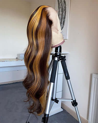 Ombre Piano Color Highlight Transparent Lace Front Wigs Human Hair Body Wave - Estelle Wig