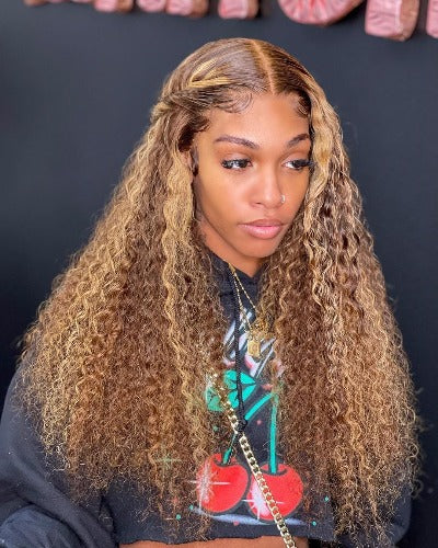 Piano Color Ombre Highlight Curly Transparent Lace Front Wigs Human Hair - Estelle Wig