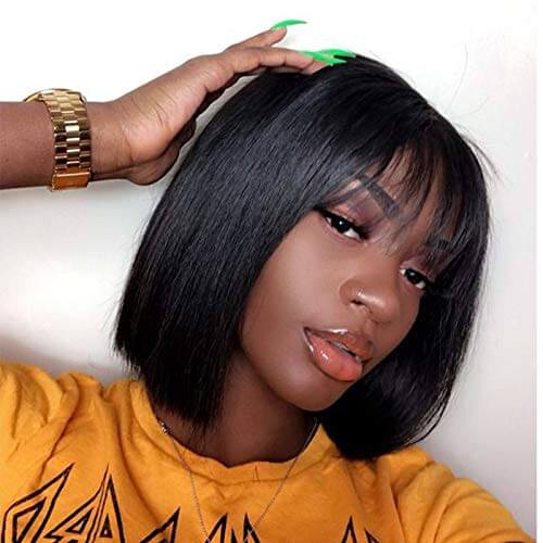 Short Bob Cut 4x4 Closure Wigs with Air Bang for Summer 10 12 14 Inch