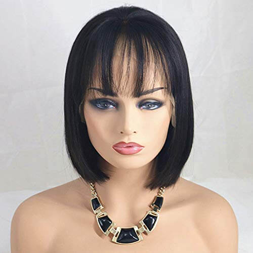 Short Bob Cut 4x4 Closure Wigs with Air Bang for Summer 10 12 14 Inch