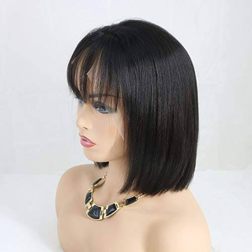 Short Bob Cut 4x4 Closure Wigs with Air Bang for Summer 10 12 14 Inch