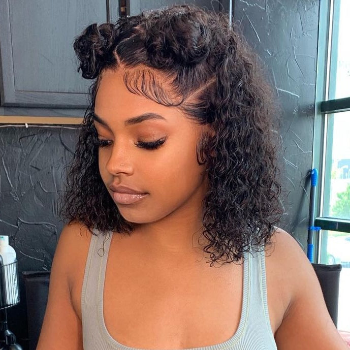Short Water Wave Curly Bob Cut 13x4 Lace Front Wig for Summer