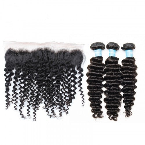 3 Bundles Deep Wave Hair with 13x4 Lace Frontal a Lot - Estelle Wig