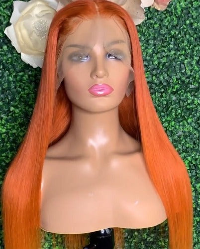 Ginger Orange Color Straight Lace Frontal Wig - Estelle Wig