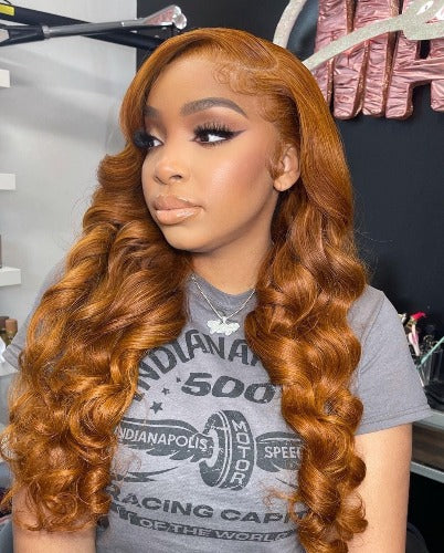 Gold Color 13x4 Transparent Lace Frontal Wavy Wig - Estelle Wig