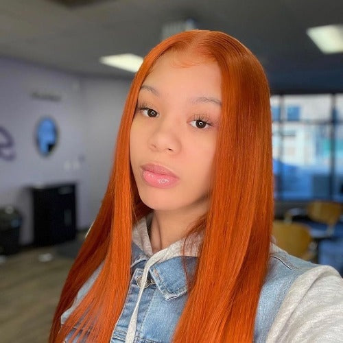 Ginger Orange Color Straight Lace Frontal Wig - Estelle Wig