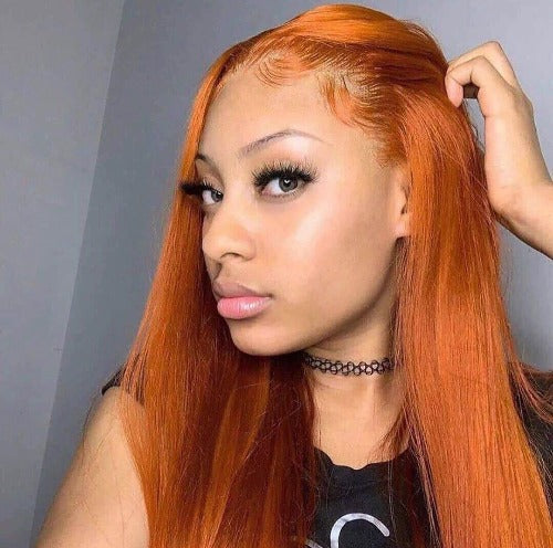 Ginger Orange Color Straight Lace Frontal Wig - Estelle Wig