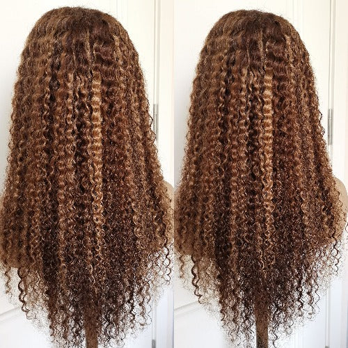 Piano Color Ombre Highlight Curly Transparent Lace Front Wigs Human Hair - Estelle Wig