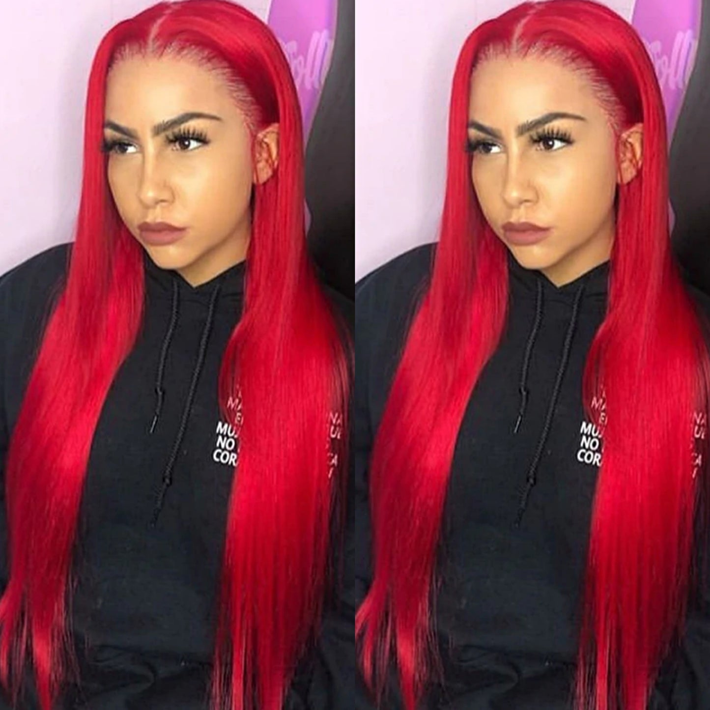 HD Transparent Red Color Lace Frontal Wig Straight - Estelle Wig