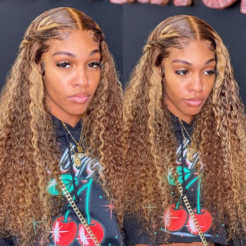 Piano Color Ombre Highlight Curly Transparent Lace Front Wigs Human Hair - Estelle Wig