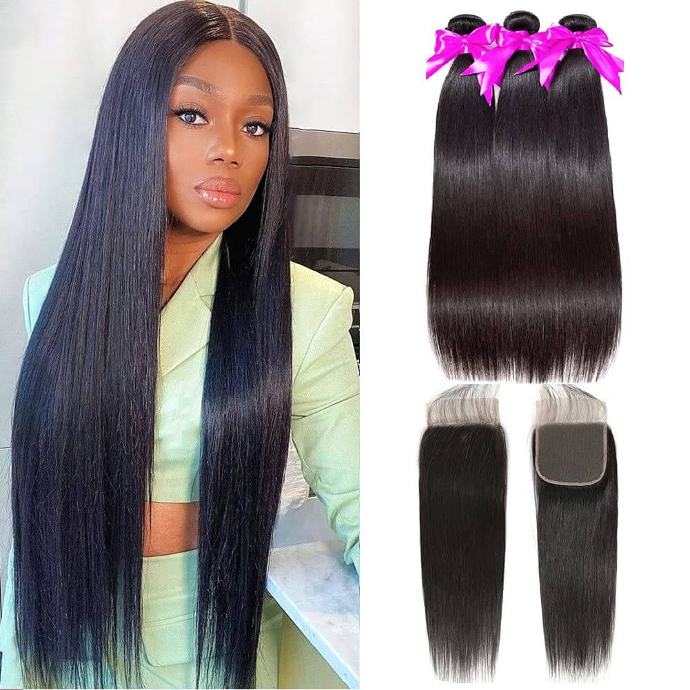 3 Bundles Straight Hair with 4x4 HD Lace Closure a Lot