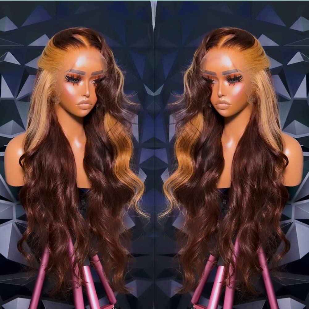 Highlight Transparent HD Lace Front Wigs Human Hair Ombre Color 4/27 Body Wave 13x4 Lace Frontal Wigs