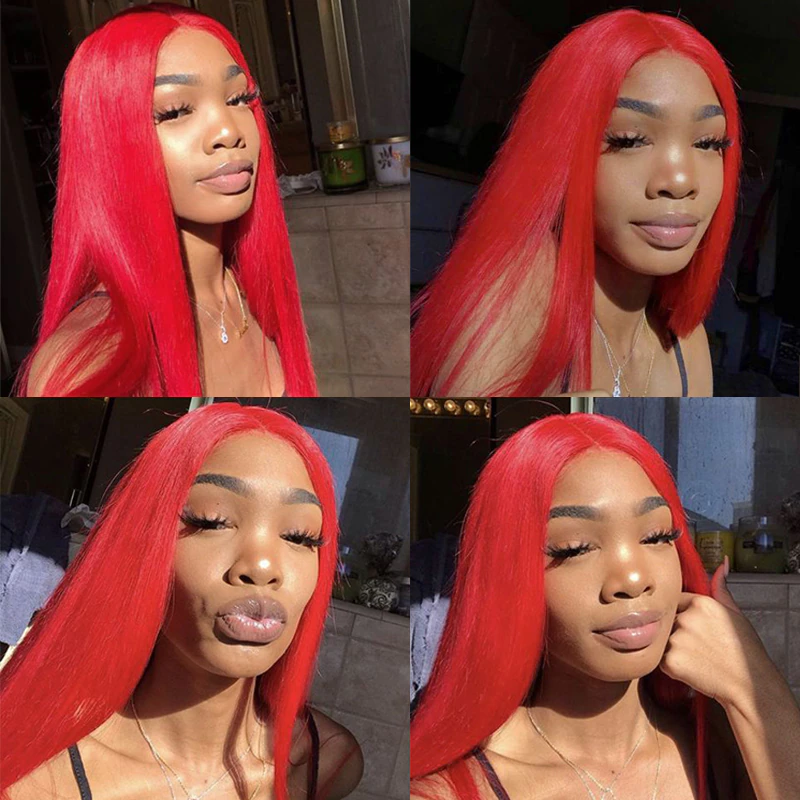 HD Transparent Red Color Lace Frontal Wig Straight - Estelle Wig