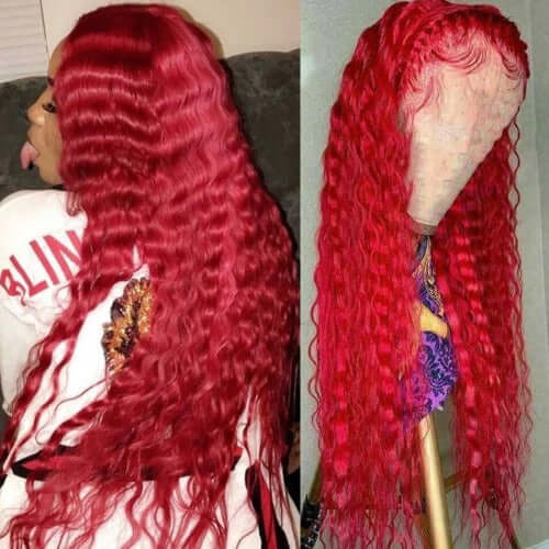 Transparent Red Color Lace Frontal Wig Curly Hair - Estelle Wig