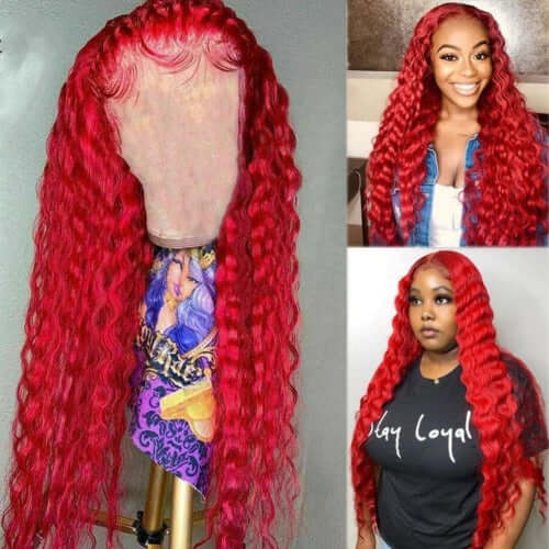 Transparent Red Color Lace Frontal Wig Curly Hair - Estelle Wig