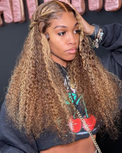 Piano Color Ombre Highlight Curly Transparent Lace Front Wigs Human Hair - Estelle Wig