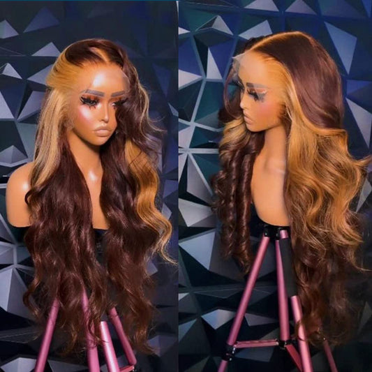 Highlight Transparent HD Lace Front Wigs Human Hair Ombre Color 4/27 Body Wave 13x4 Lace Frontal Wigs