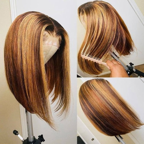 Piano Color Ombre Highlight Lace Frontal Wig Bob Straight - Estelle Wig