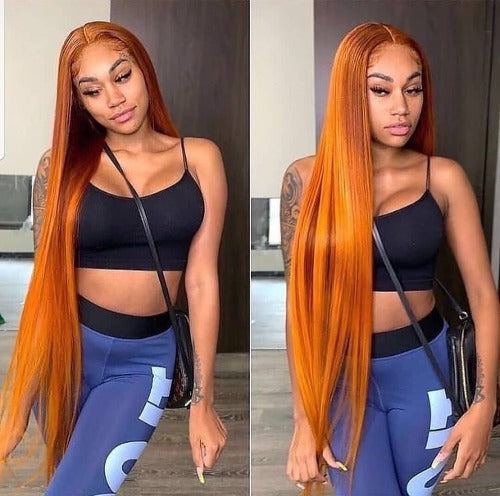 Ginger Orange Color Straight Lace Frontal Wig - Estelle Wig