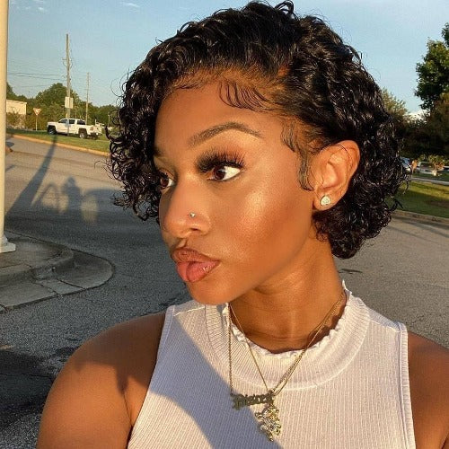 Pixie Curly 13x4 Lace Front Wigs Human Hair 130% Density 8 Inch - Estelle Wig