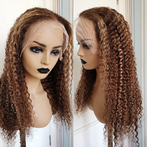 Piano Color Ombre Highlight Curly Transparent Lace Front Wigs Human Hair - Estelle Wig